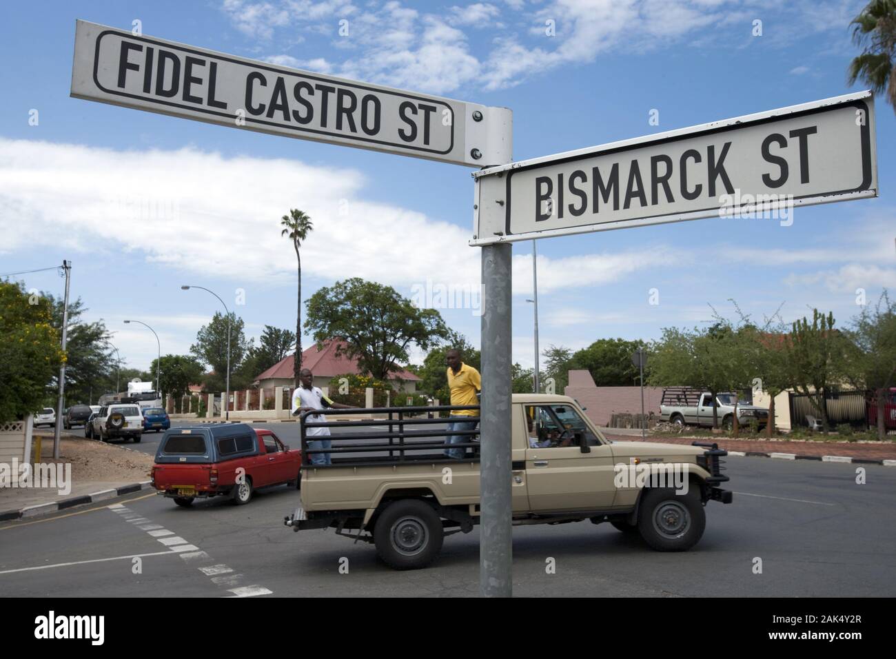 Windhoek Straßenschilder Fidel Castro St und Bismarck St, Namibia