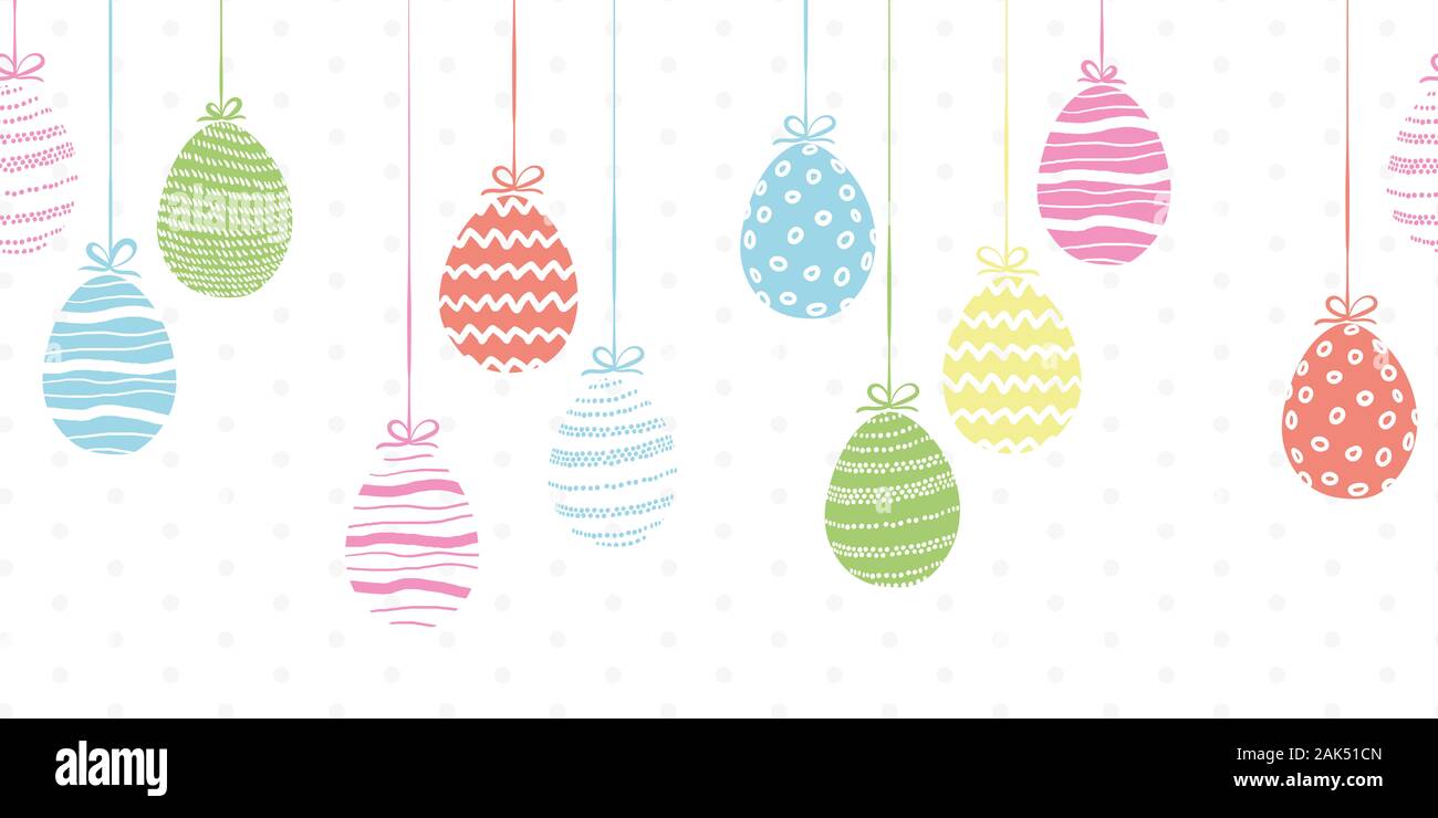 Cute Hand Drawn Easter Eggs Horizontal Seamless Pattern Doodle