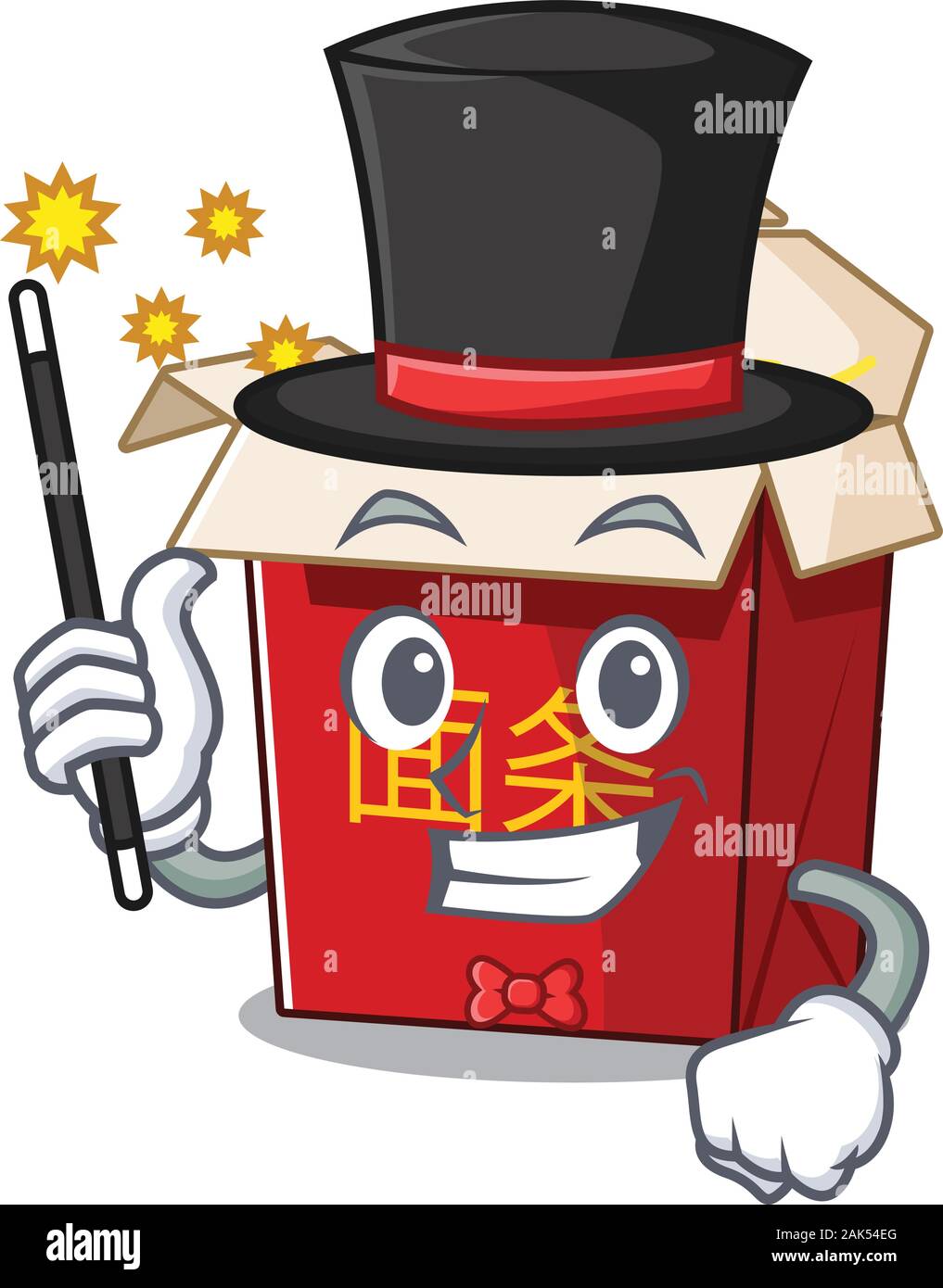 A picture of chinese box noodle performance as a Magician Stock Vector