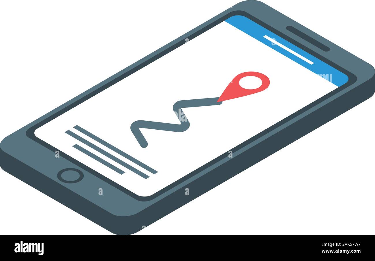 Smartphone hiking route icon, isometric style Stock Vector
