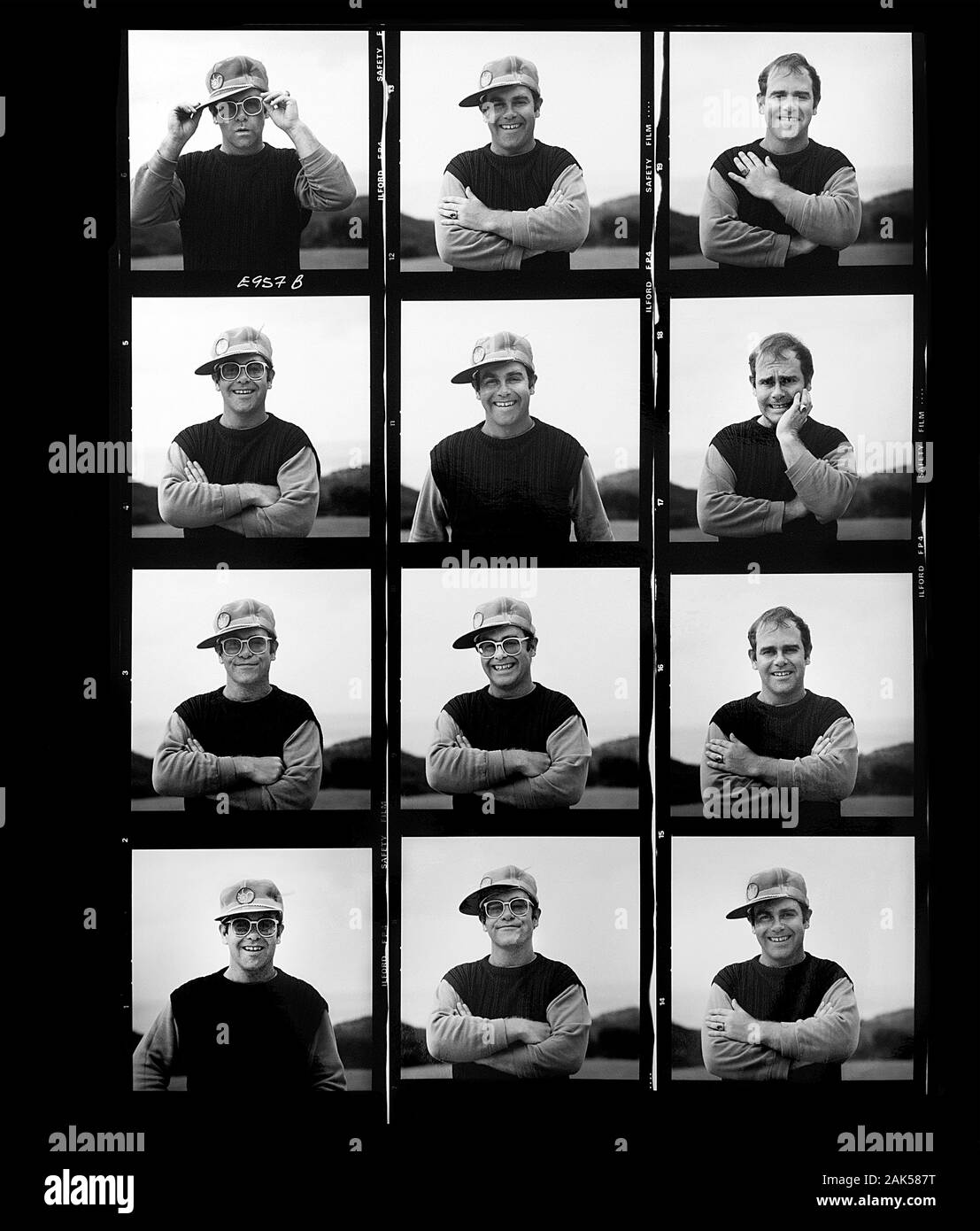 Elton John Contact sheet from a shoot at Air Studios Montserrat 1982 Stock Photo