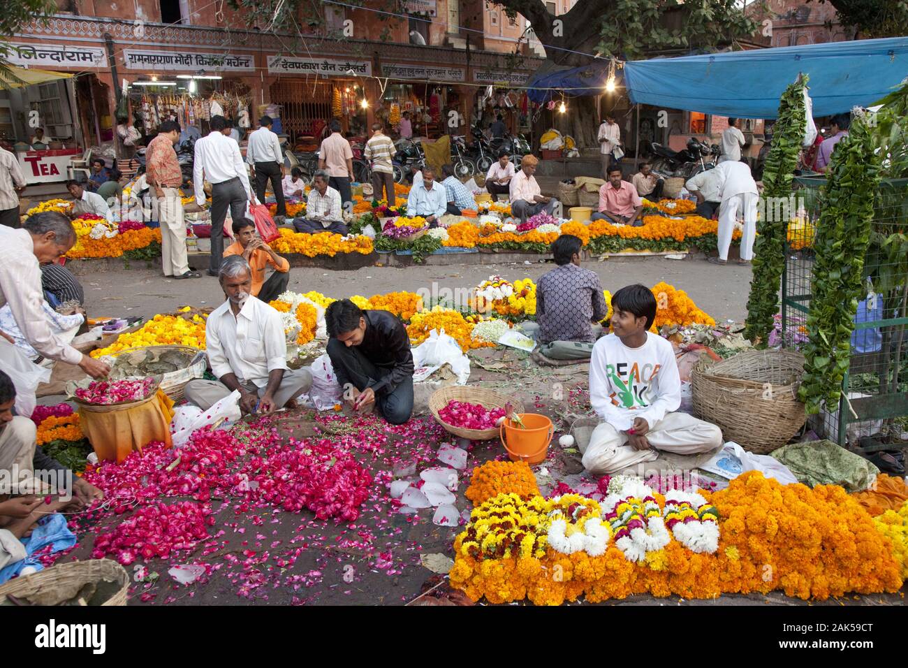 Bundesstaat Rajasthan: Markt in Jaipur, Blumenschmuck fuer das Lichterfest (Divali), Indien | usage worldwide Stock Photo