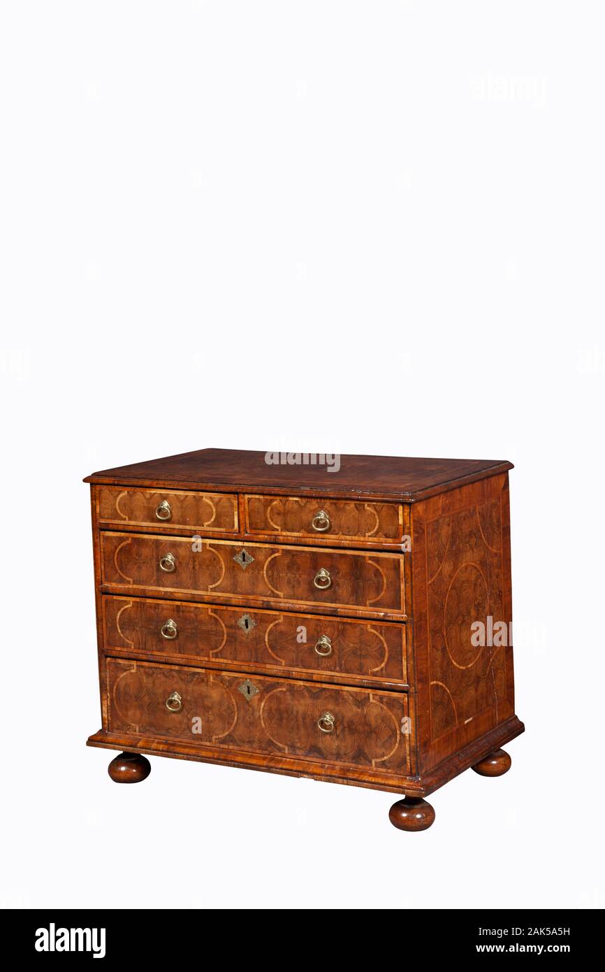Antique wooden painted chest of drawers on white background with PATH Stock Photo