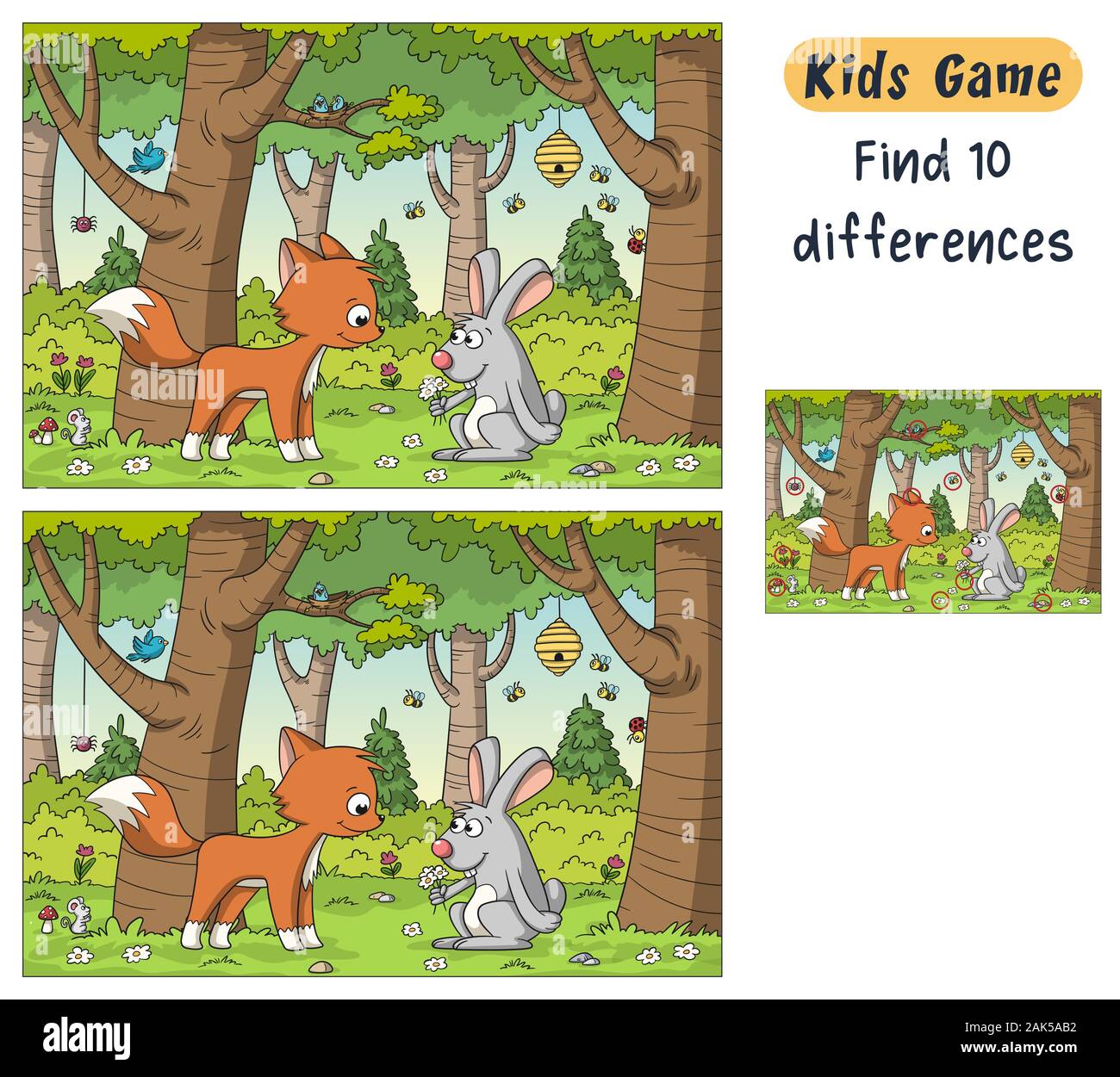 Find 10 differences. Funny cartoon game for kids, with solution. Vector  illustration with separate layers Stock Vector Image & Art - Alamy