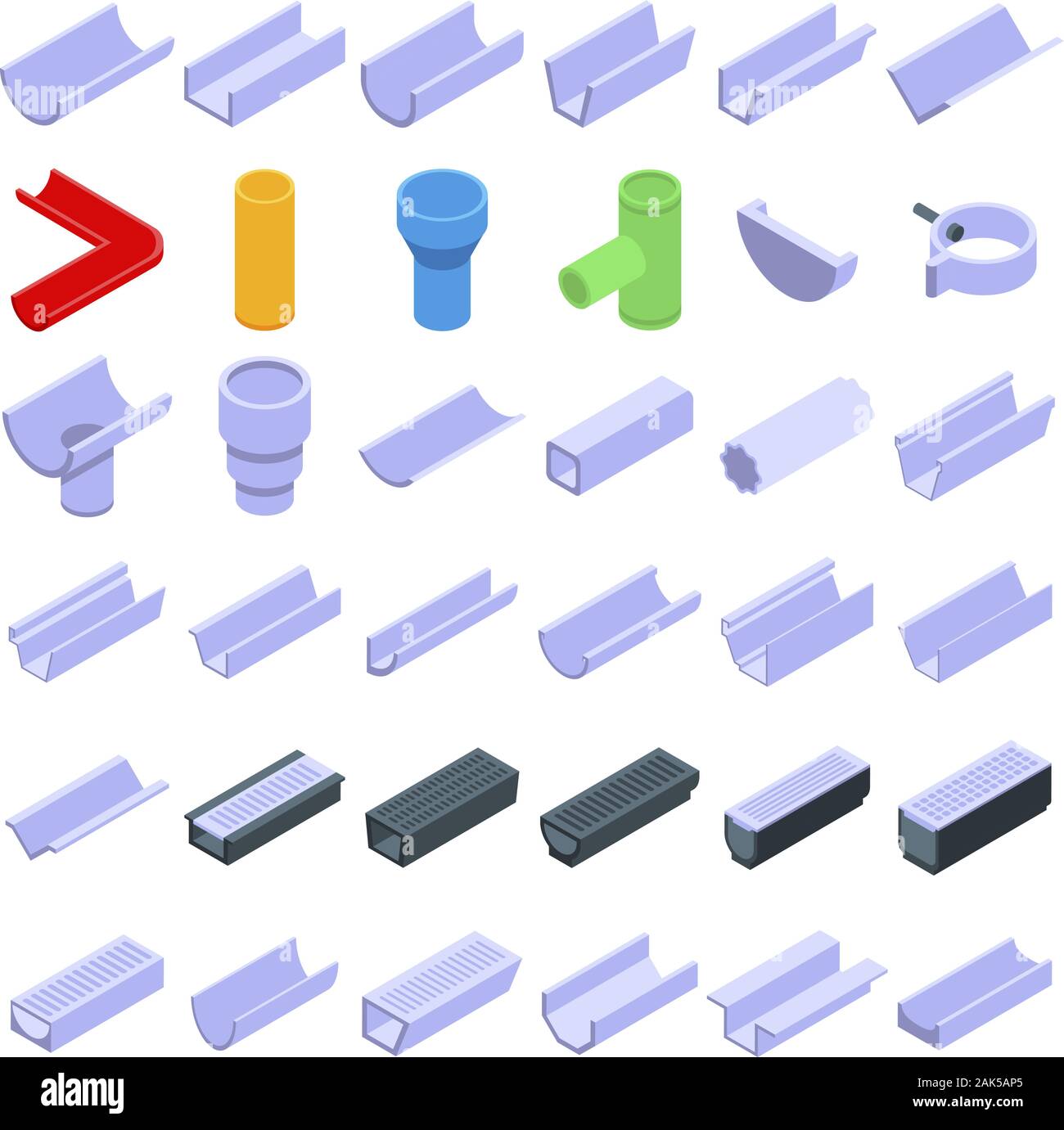 Gutter icons set, isometric style Stock Vector