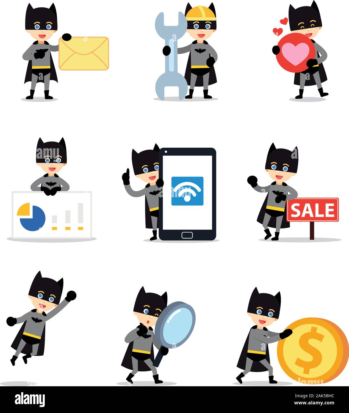 Set of character bat man in scary movie. Stock Vector