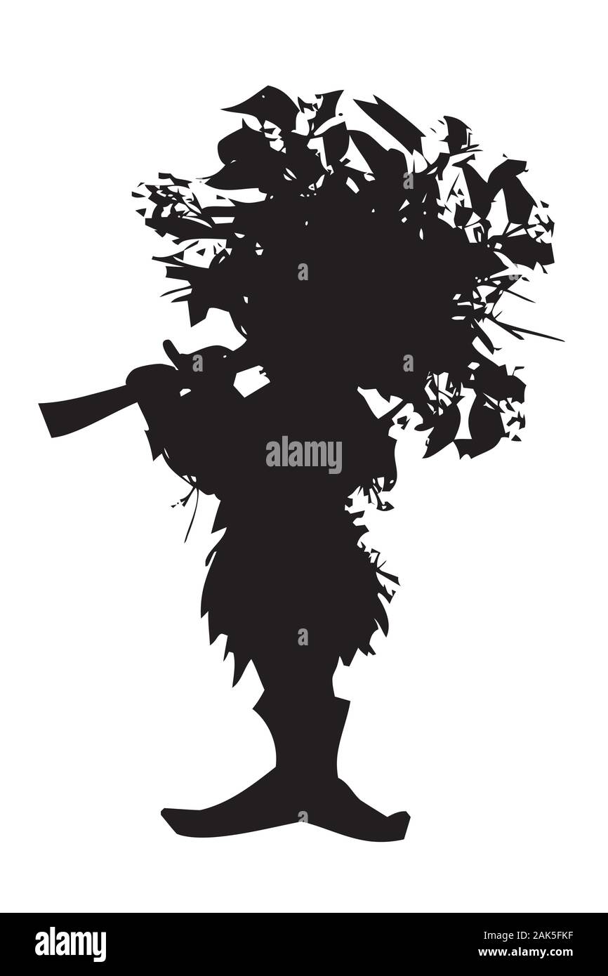 forest elf - silhouette of fairy-tale character with whistle, illustration isolated on white background Stock Vector