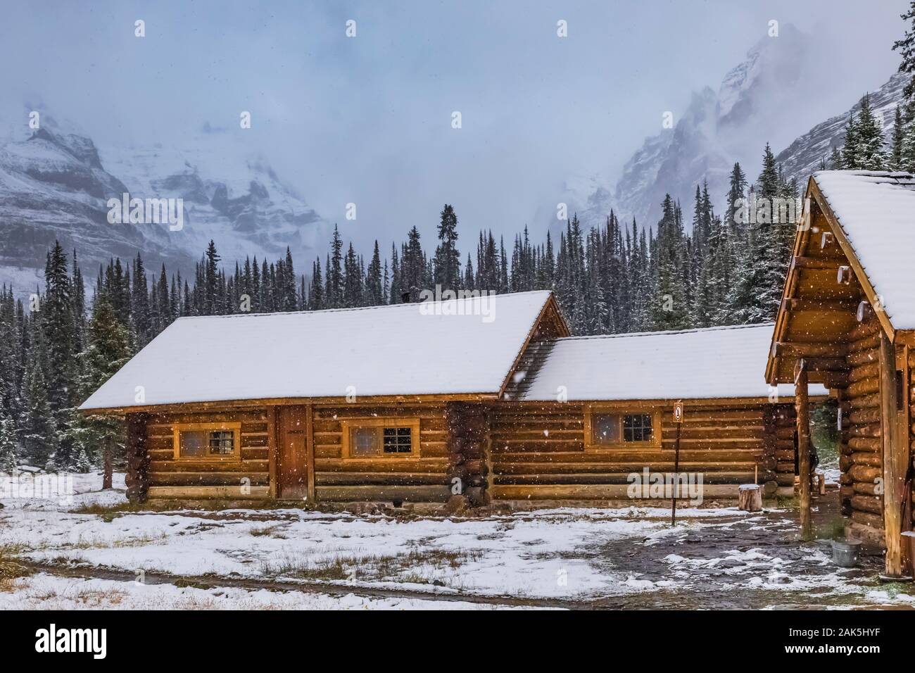 Elizabeth Parker Hut on a cold September day in the Lake O’Hara area of