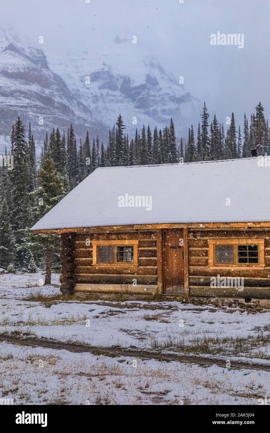 Elizabeth Parker Hut on a cold September day in the Lake O’Hara area of
