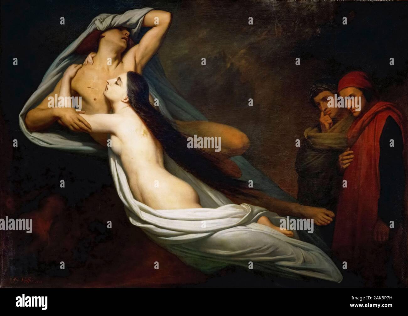 Ary Scheffer, The Ghosts of Paolo and Francesca, Appear to Dante and Virgil, painting, 1855 Stock Photo