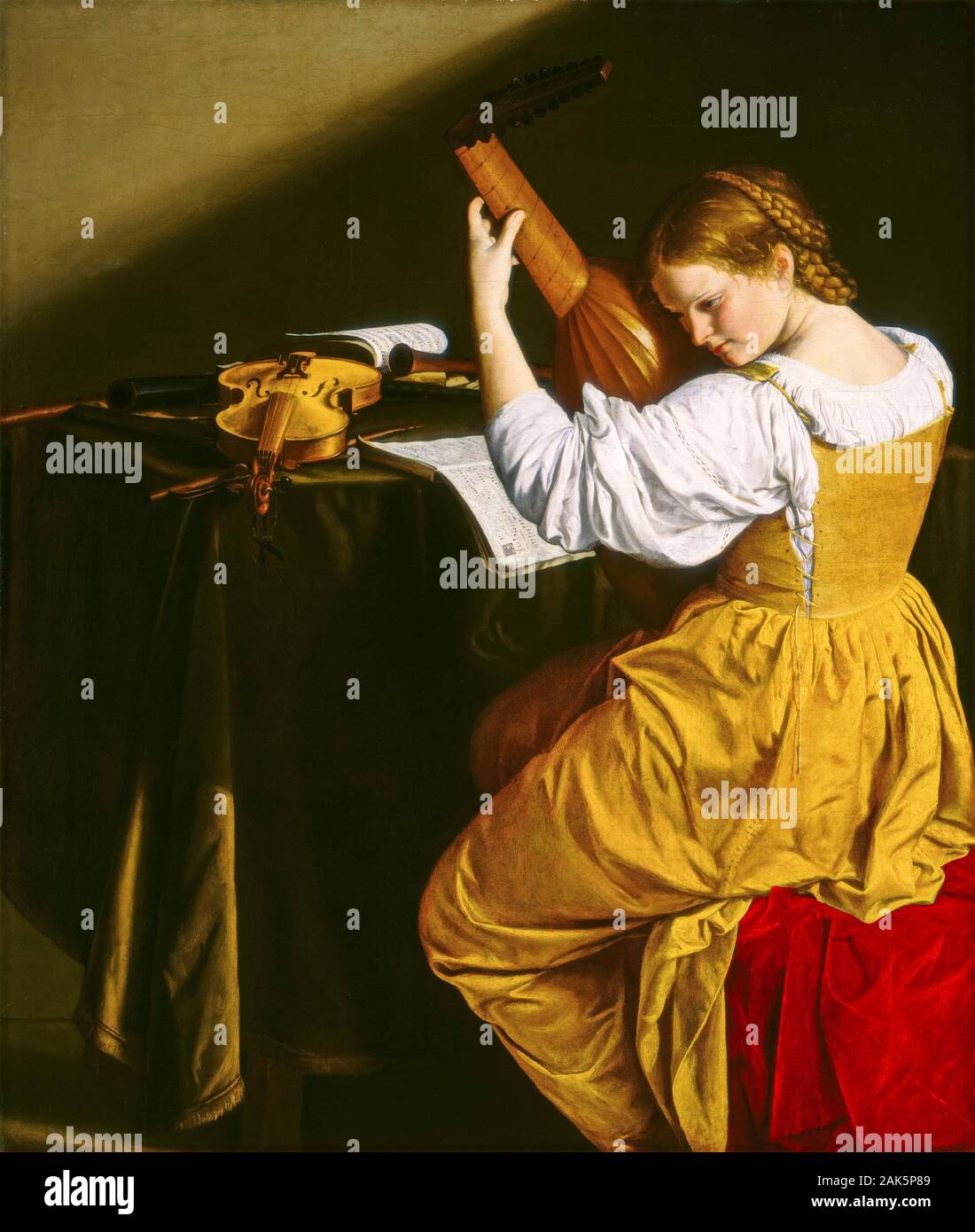 Orazio Gentileschi, The Lute Player, painting, 1612-1620 Stock Photo