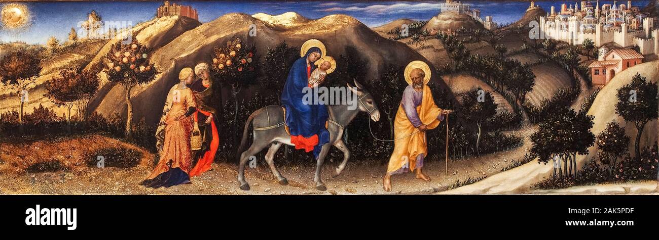 Gentile da Fabriano, Adorazione dei Magi, Flight into Egypt, painting, 1423 Stock Photo