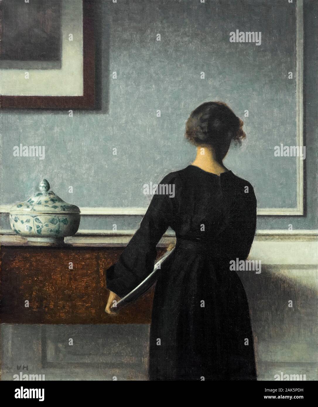 Vilhelm Hammershøi, Interior with Young Woman from Behind, painting, 1904 Stock Photo