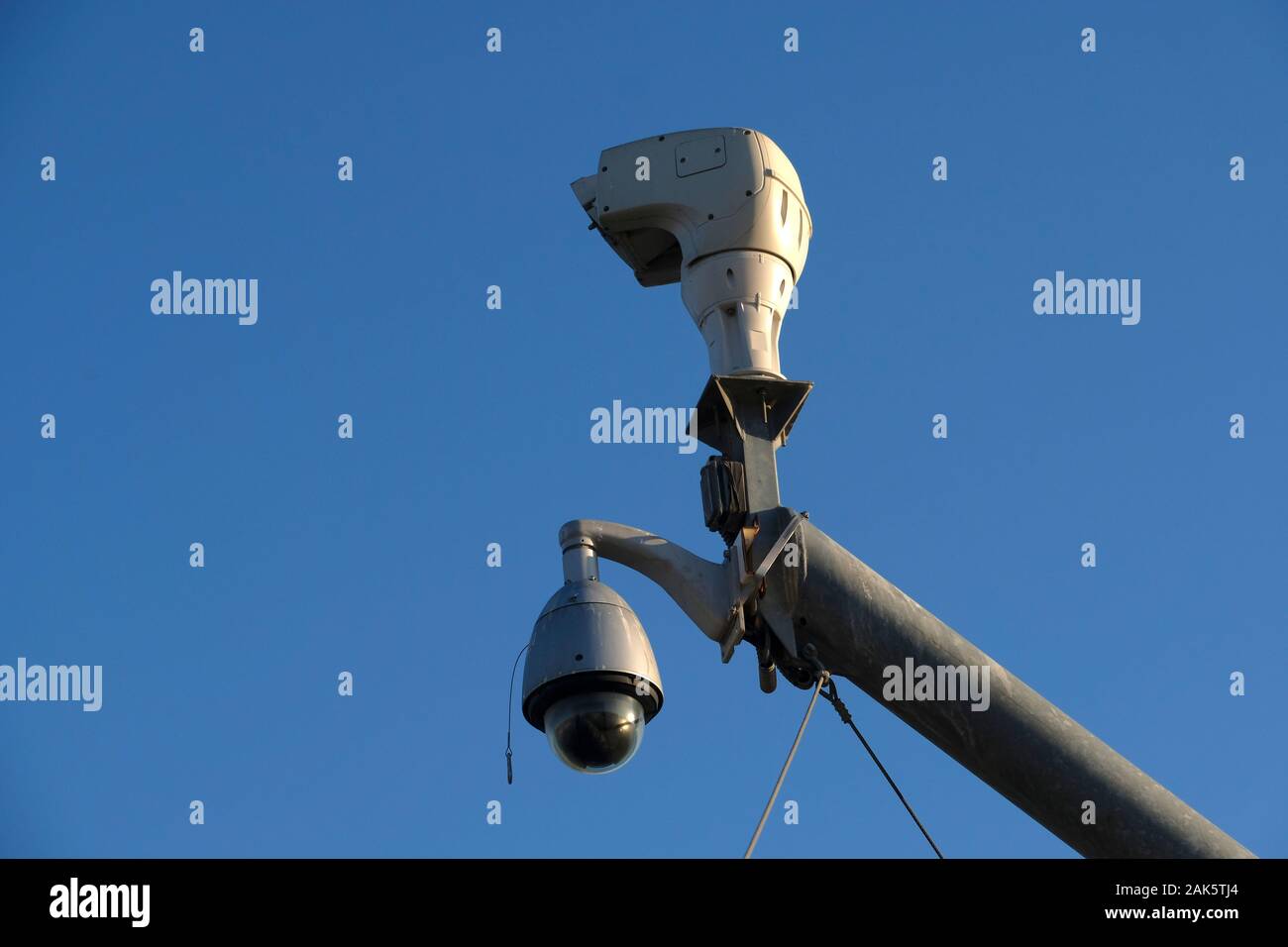 Surveillance cameras installed by Israeli police over the Lions Gate in the Old city East Jerusalem Israel Stock Photo