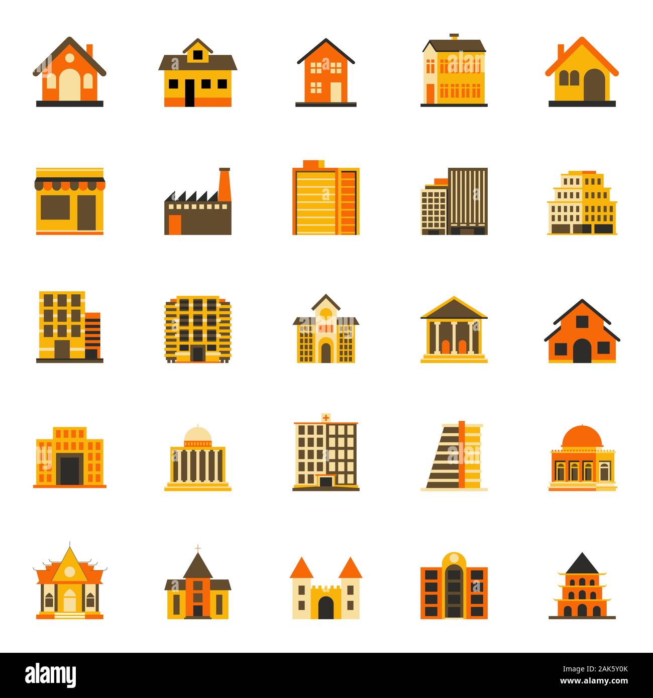 Buildings flat icon, colourful flat design icon set, template for web and mobile applications - Iconic Vector Illustration Stock Vector