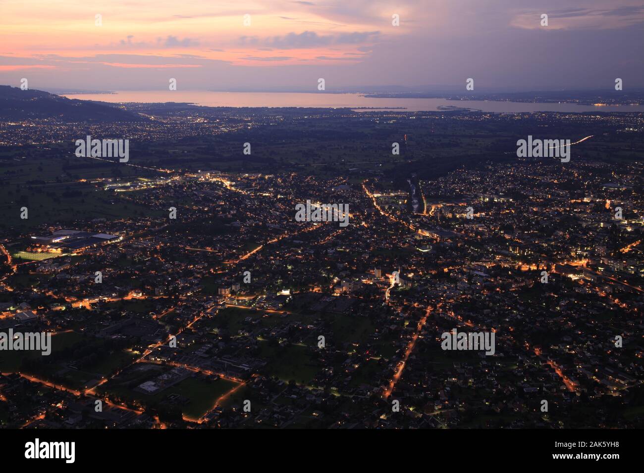 Oesterreich: Blick auf das naechtliche Dornbirn, Bodensee | usage worldwide Stock Photo