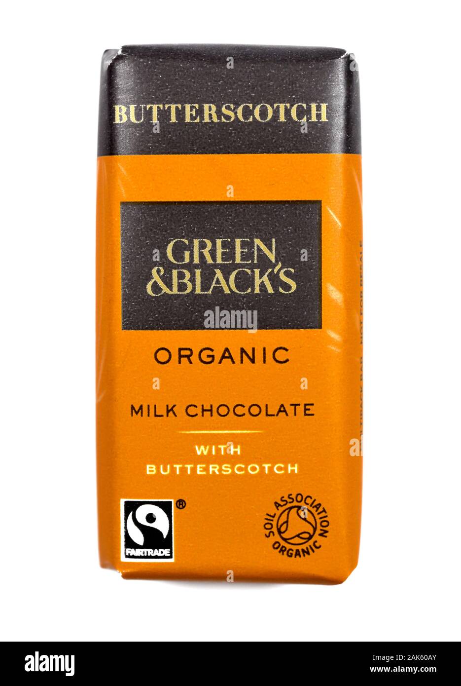 Green & Blacks organic milk chocolate with butterscotch Stock Photo