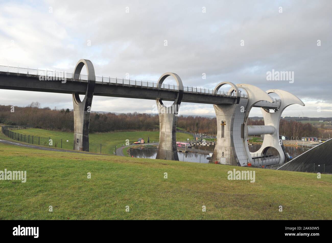 The 2002 Falkirk Wheel rotating boat lift connecting the Union and Forth and Clyde canals, Scotland Stock Photo