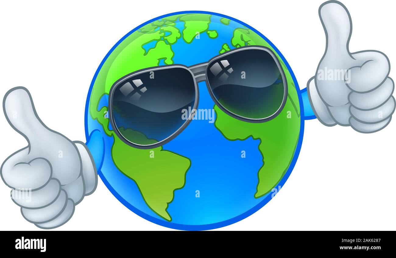Earth Globe Sunglasses Shades World Cartoon Mascot Stock Vector