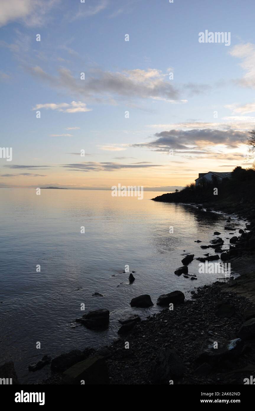 Firth of Forth viewed from Silver Sands Beach at Aberdour, Fife, Scotland. Stock Photo