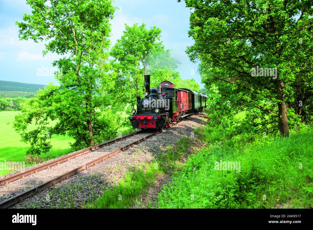 Fladungen: Fraenkisches Freilandmuseum, Museumsbahn auf der Strecke zischen Heufurt und Nordheim, Rhoen | usage worldwide Stock Photo