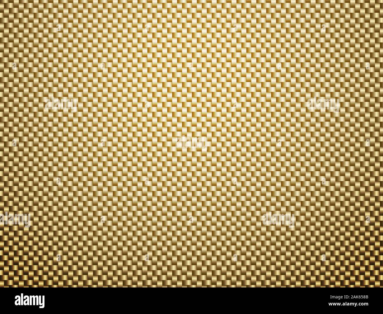 Vector golden carbon fiber volume background. Abstract decoration cloth material wallpaper with shadow for car tuning or service. Stock Vector