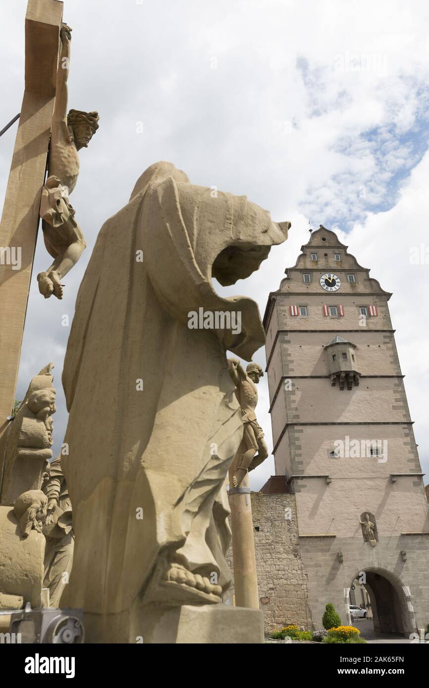 Bad Neustadt: Stadtmauer, Hohntor am suedlichen Teil der Stadtmauer mit ...