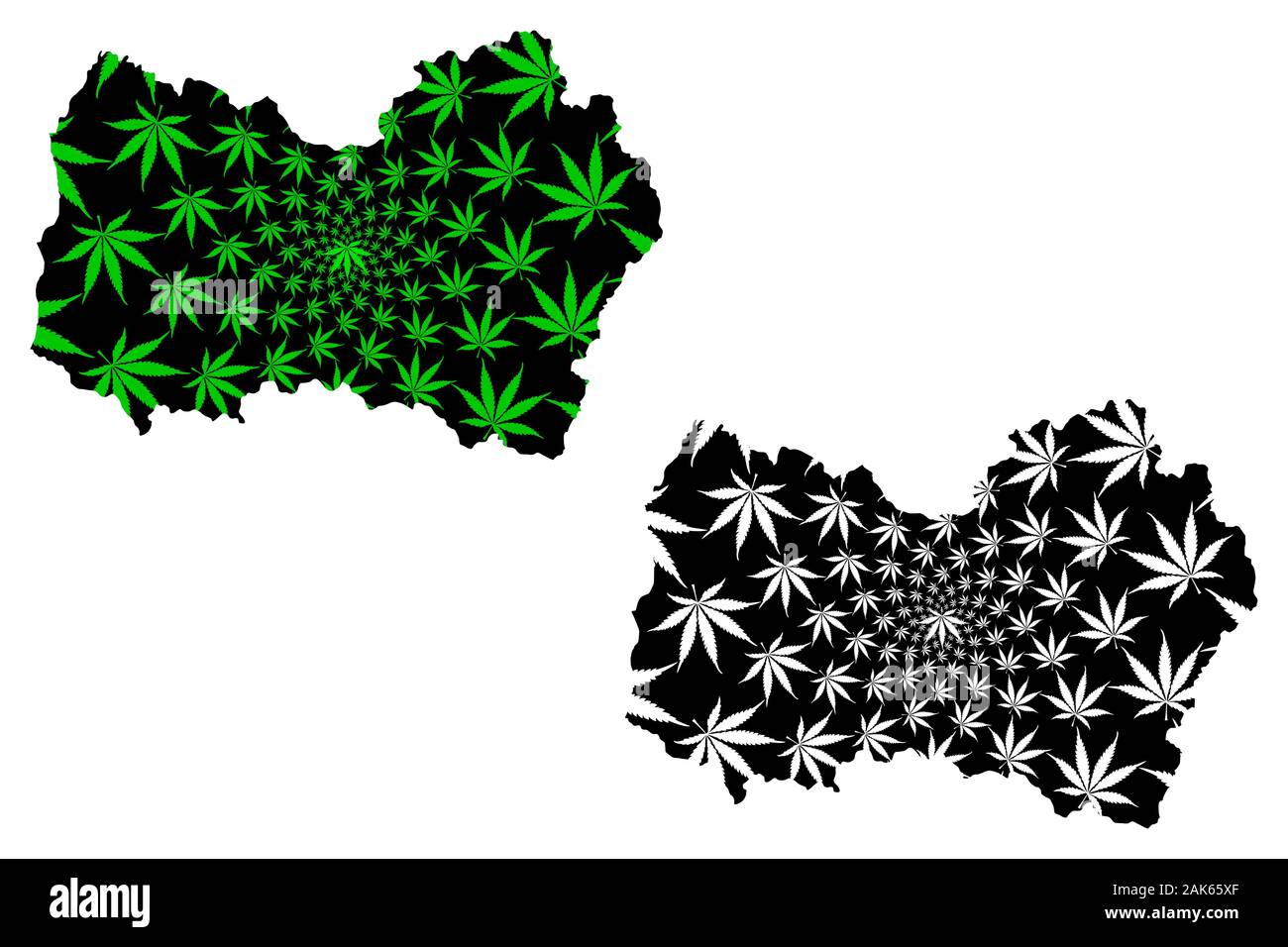 Libertador General Bernardo O Higgins Region (Republic of Chile) map is designed cannabis leaf green and black, Libertador General Bernardo O'Higgins Stock Vector