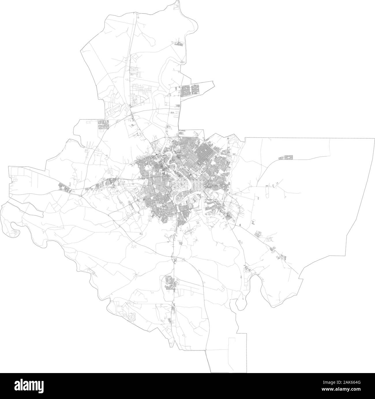 Satellite map of Baghdad towns and roads, buildings and connecting roads of surrounding areas, Iraq. Located along the Tigris River Stock Vector