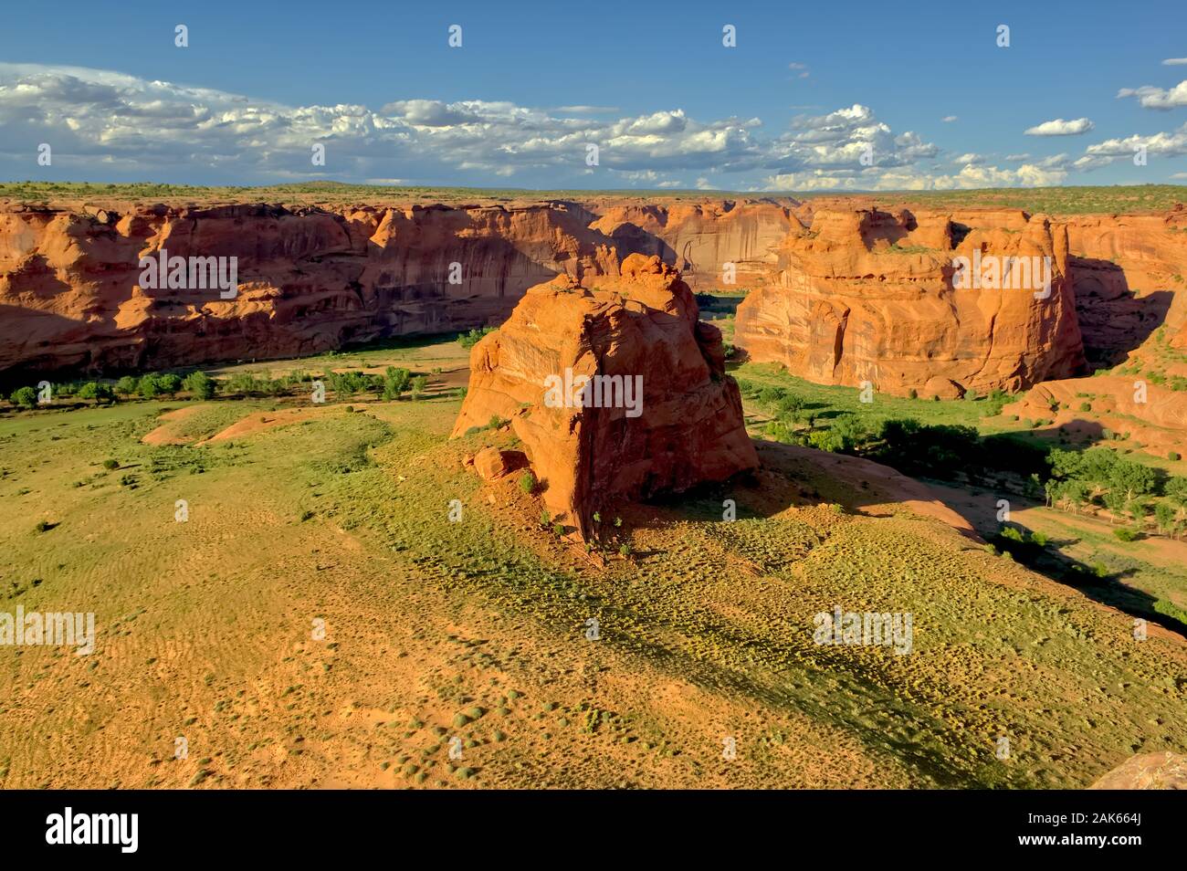 A view of Dog Rock from the south rim of Canyon DeChelly in northeastern Arizona on the Navajo Indian Reservation. Stock Photo