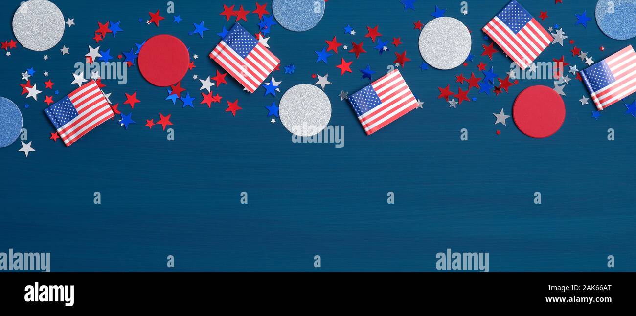 Happy Independence Day Banner American Flags With Confetti Stars