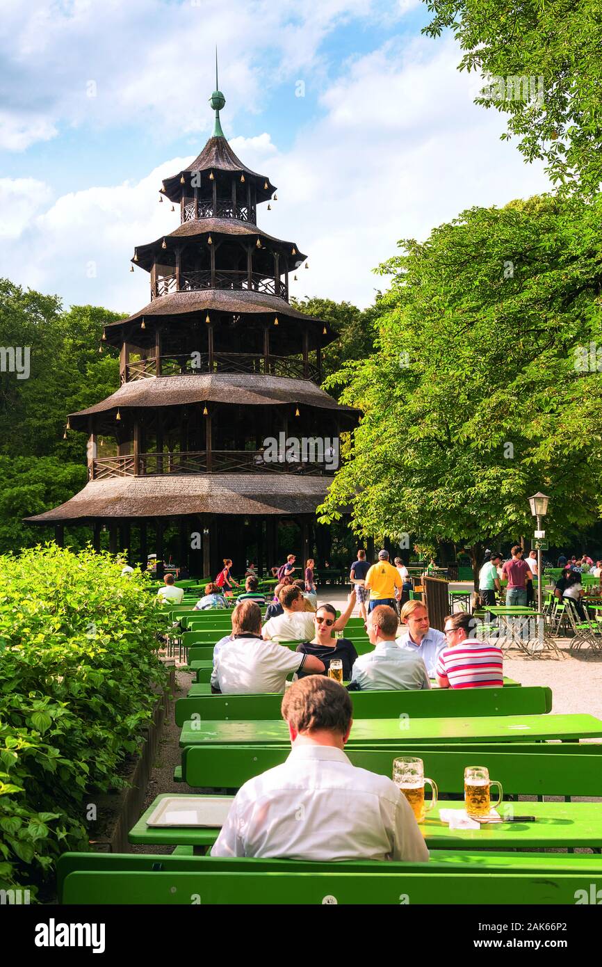 Stadtteil Schwabing Biergarten Chinesischer Turm im Englischen Garten