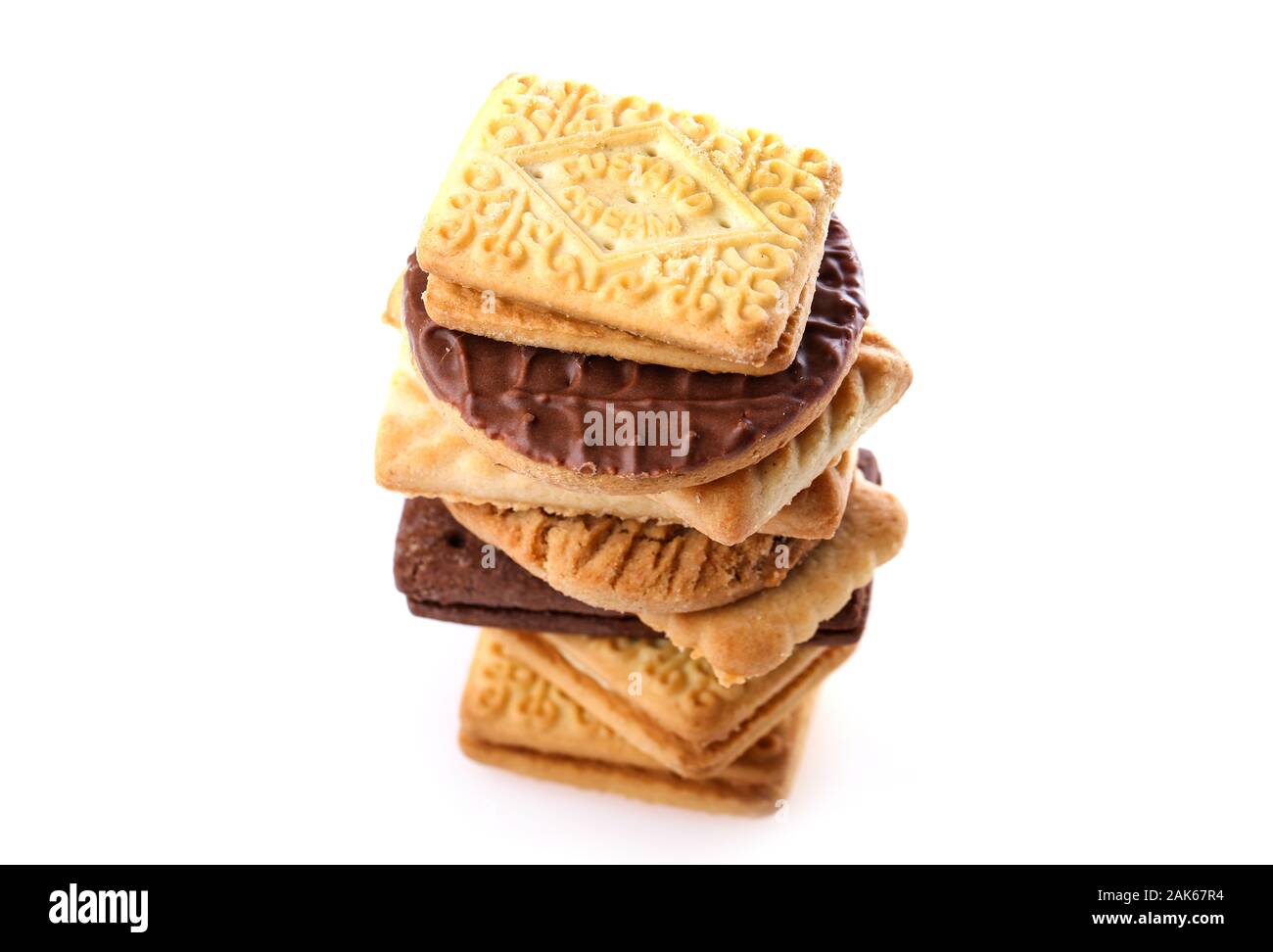 Pile of McVitie’s biscuits on a white background Stock Photo