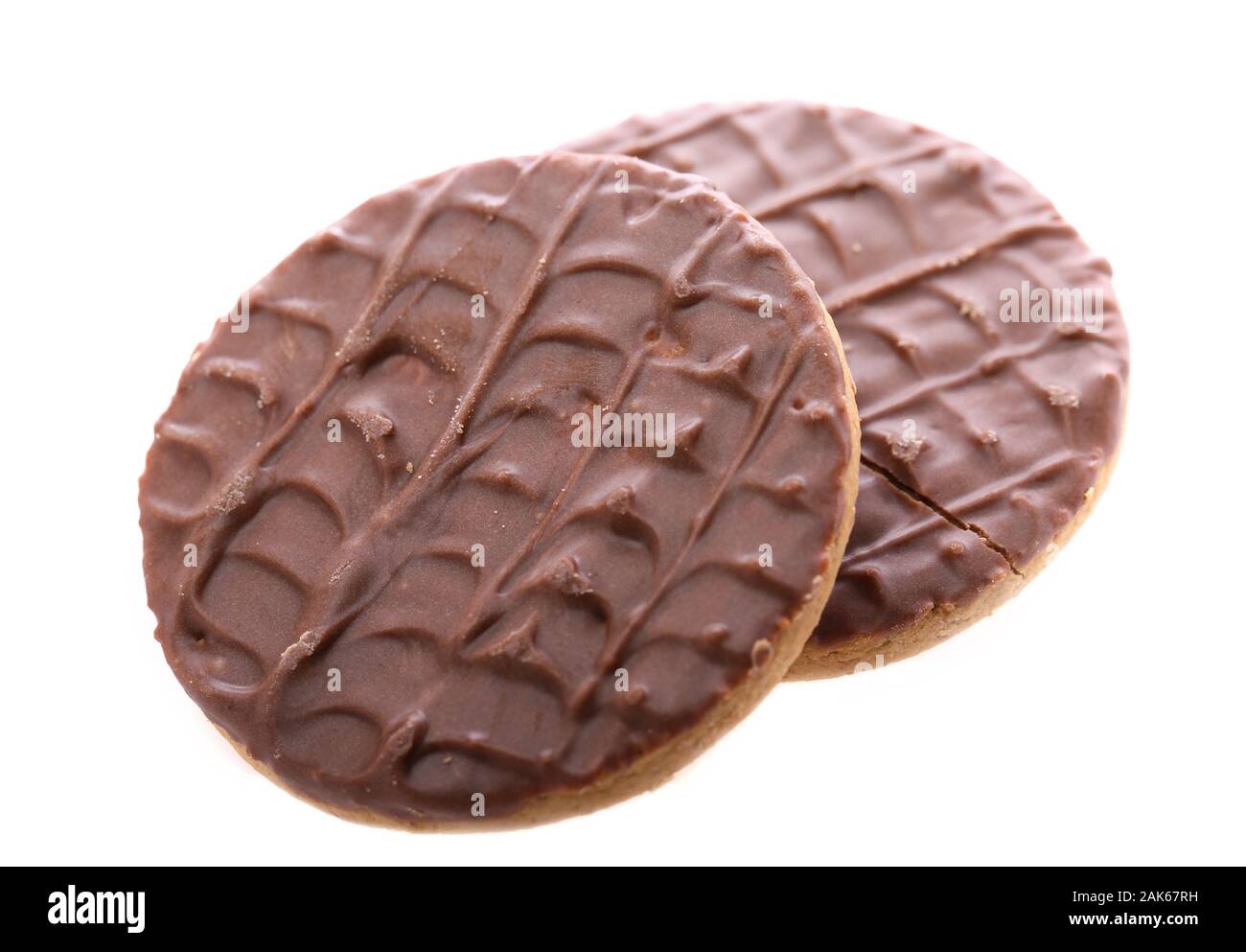 Milk Chocolate Digestive Biscuits on a white background Stock Photo