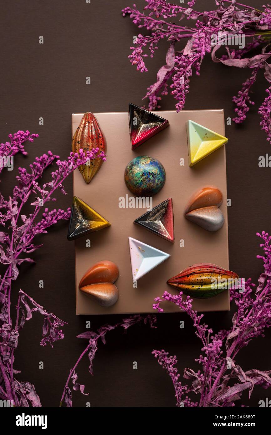 Luxury chocolate candy collection on box Stock Photo - Alamy