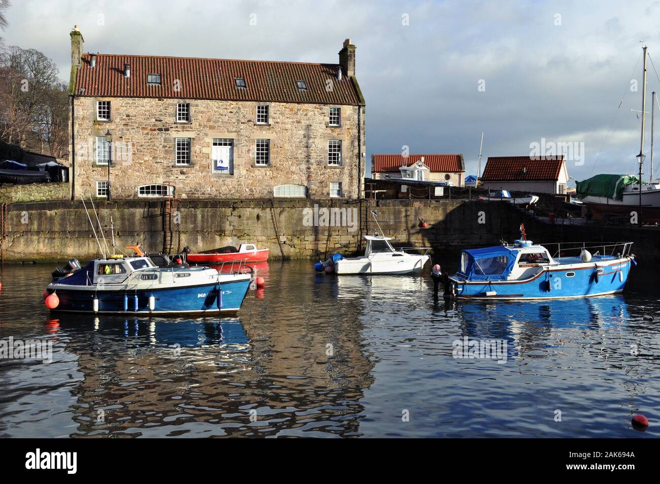 Boats in Dysart Harbour, Kirkcaldy, Fife, Scotland with the 19th