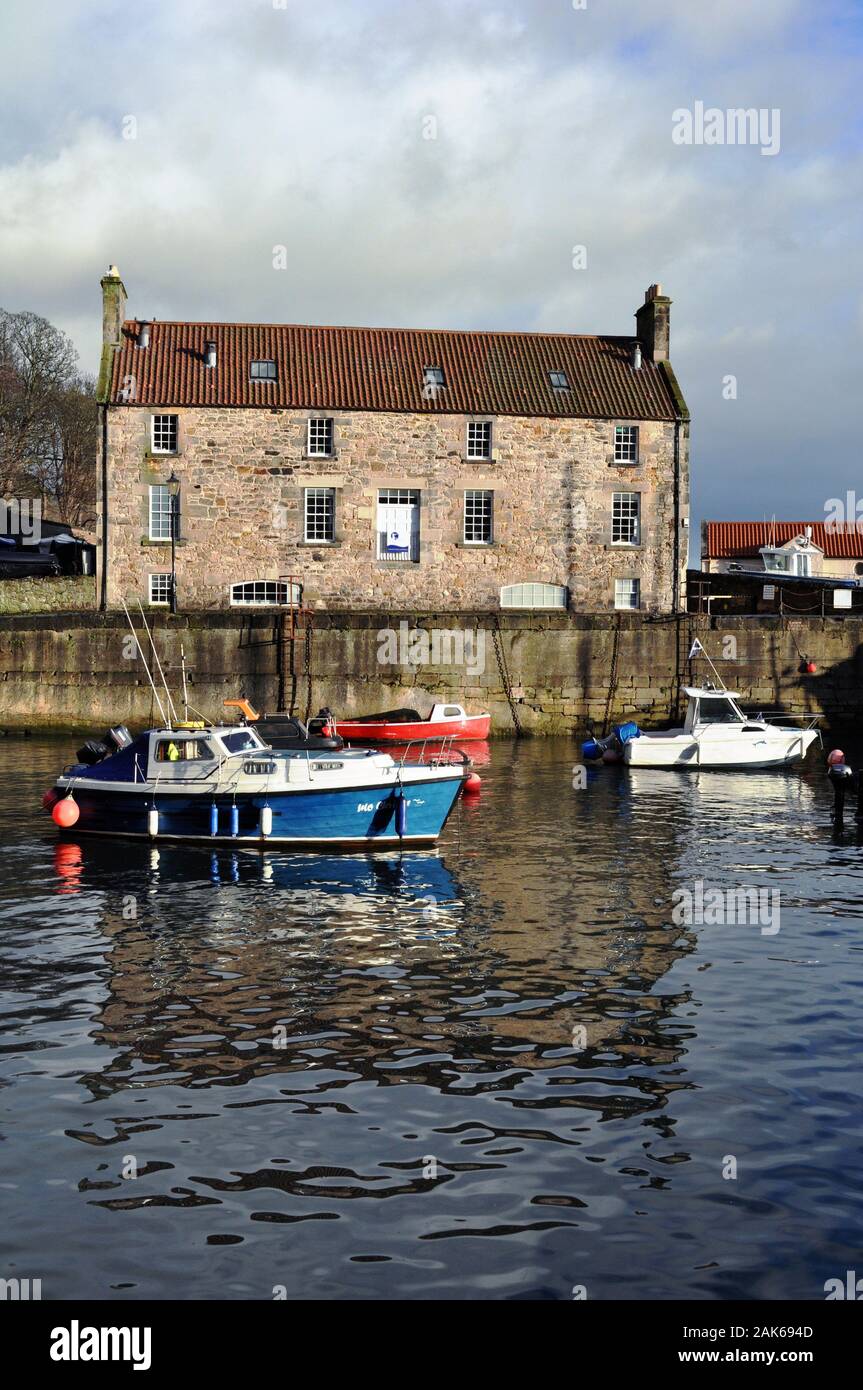 Boats in Dysart Harbour, Kirkcaldy, Fife, Scotland with the 19th