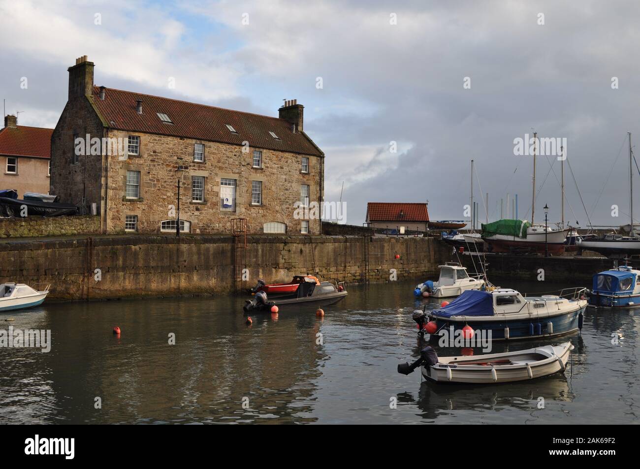 Boats in Dysart Harbour, Kirkcaldy, Fife, Scotland with the 19th