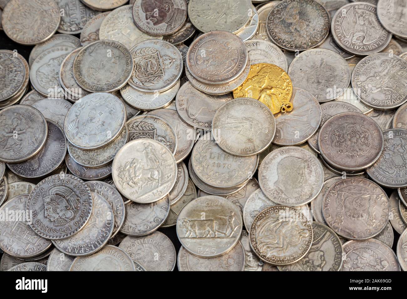 coins  to sell on flea market Stock Photo