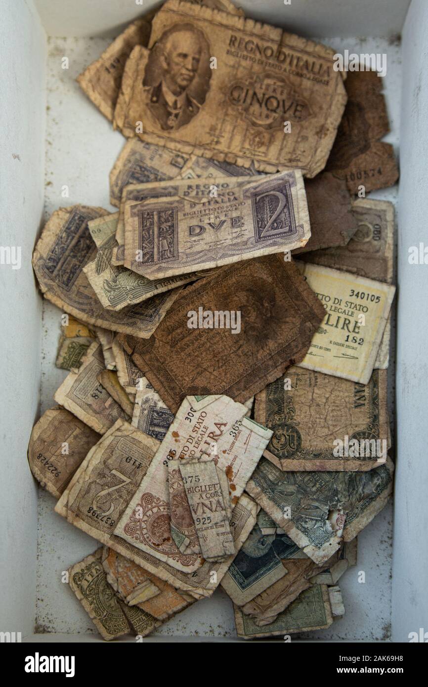 banknotes out of order at flea market Stock Photo