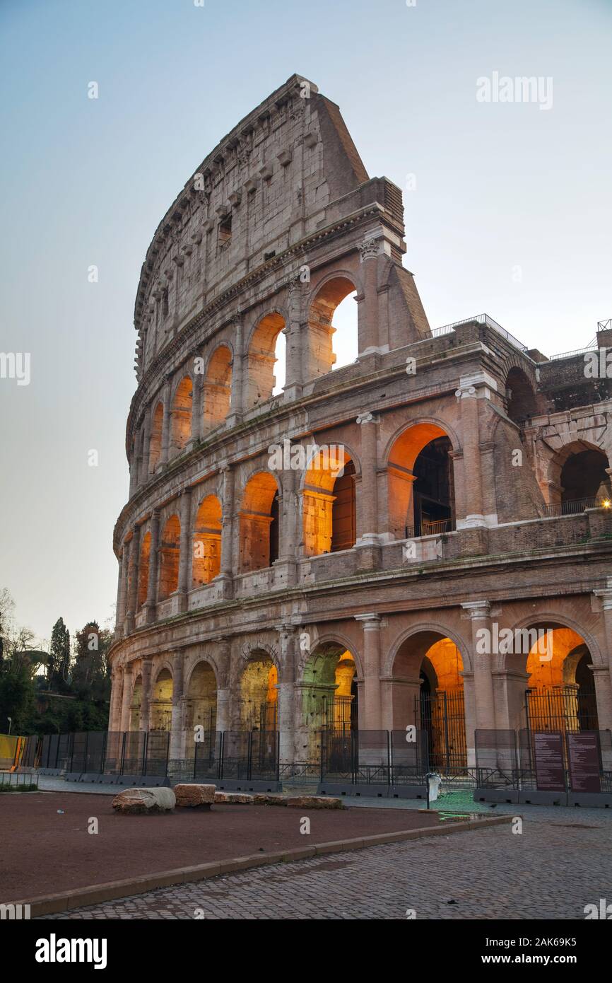 The Colosseum or Flavian Amphitheatre in Rome, Italy early in the morning Stock Photo