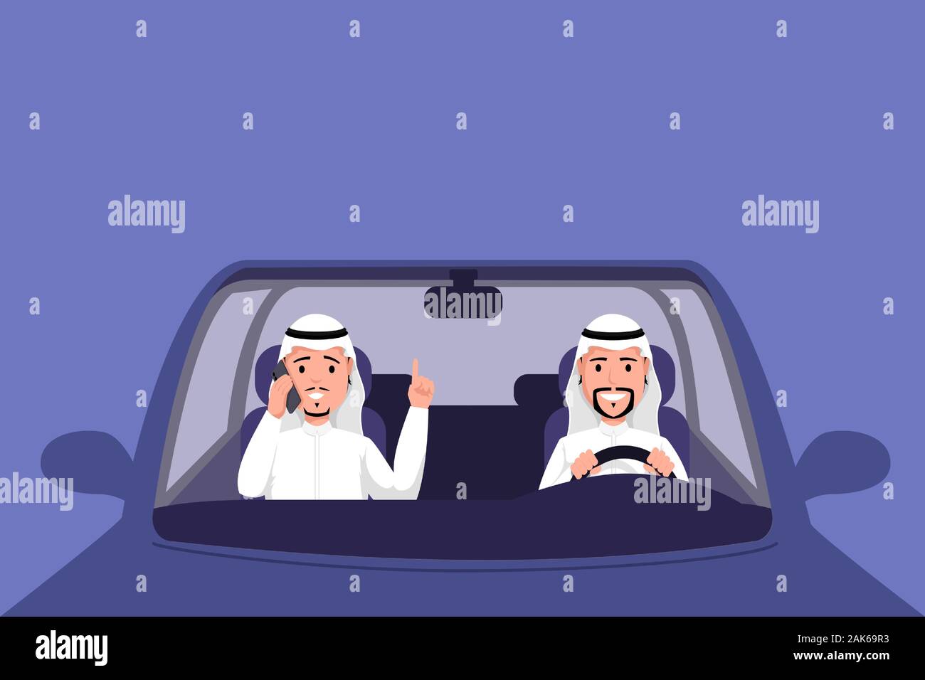 Arab Man Driving Car Vector Illustration. Muslim Men In Thawb Sitting On  Front Seat Of Vehicle And Talking On Phone. Traditional Arabic Countries  Male Clothing, Muslim Businessmen In Transport Stock Vector Image