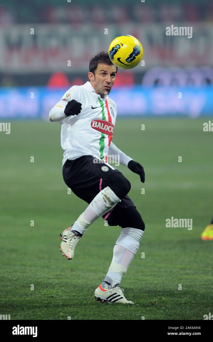 Milan  Italy, 08 February 2012, 'G.MEAZZA SAN SIRO ' Stadium, Italy Cup 2011/2012,  AC Milan - FC Juventus: Alessandro Del Piero in action during the match Stock Photo