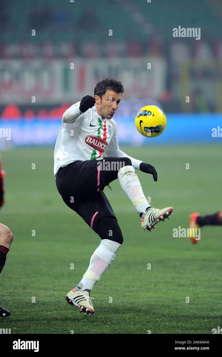 Milan  Italy, 08 February 2012, 'G.MEAZZA SAN SIRO ' Stadium, Italy Cup 2011/2012,  AC Milan - FC Juventus: Alessandro Del Piero in action during the match Stock Photo