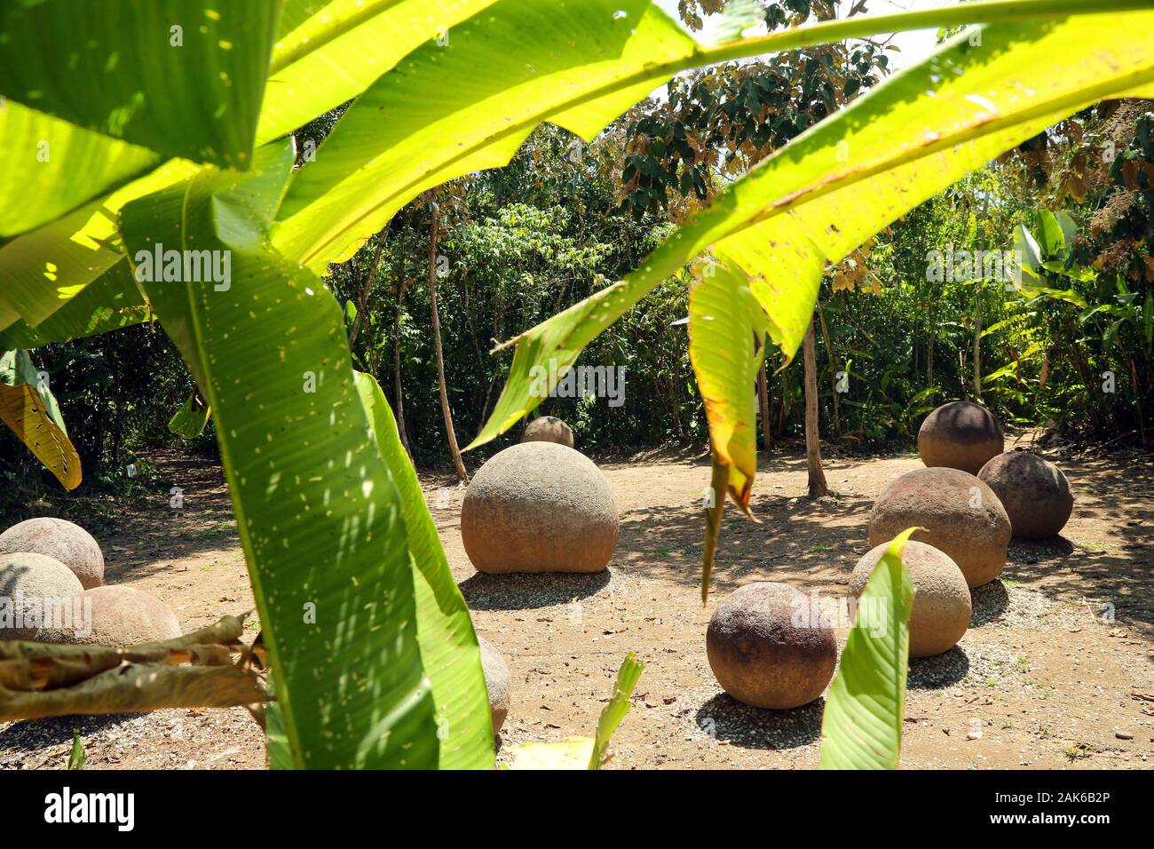 Provinz Puntarenas: Museum Finca 6 Site in Palma Sur, Steinkugeln (Esferas), einst Symbole fuer Macht, Satus und Reichtum, heute UNESCO-Weltkulturerbe Stock Photo