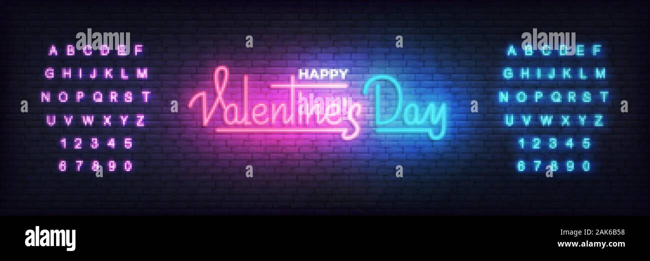 Valentines Day. Valentines Day neon glowing lettering sign Stock Vector ...