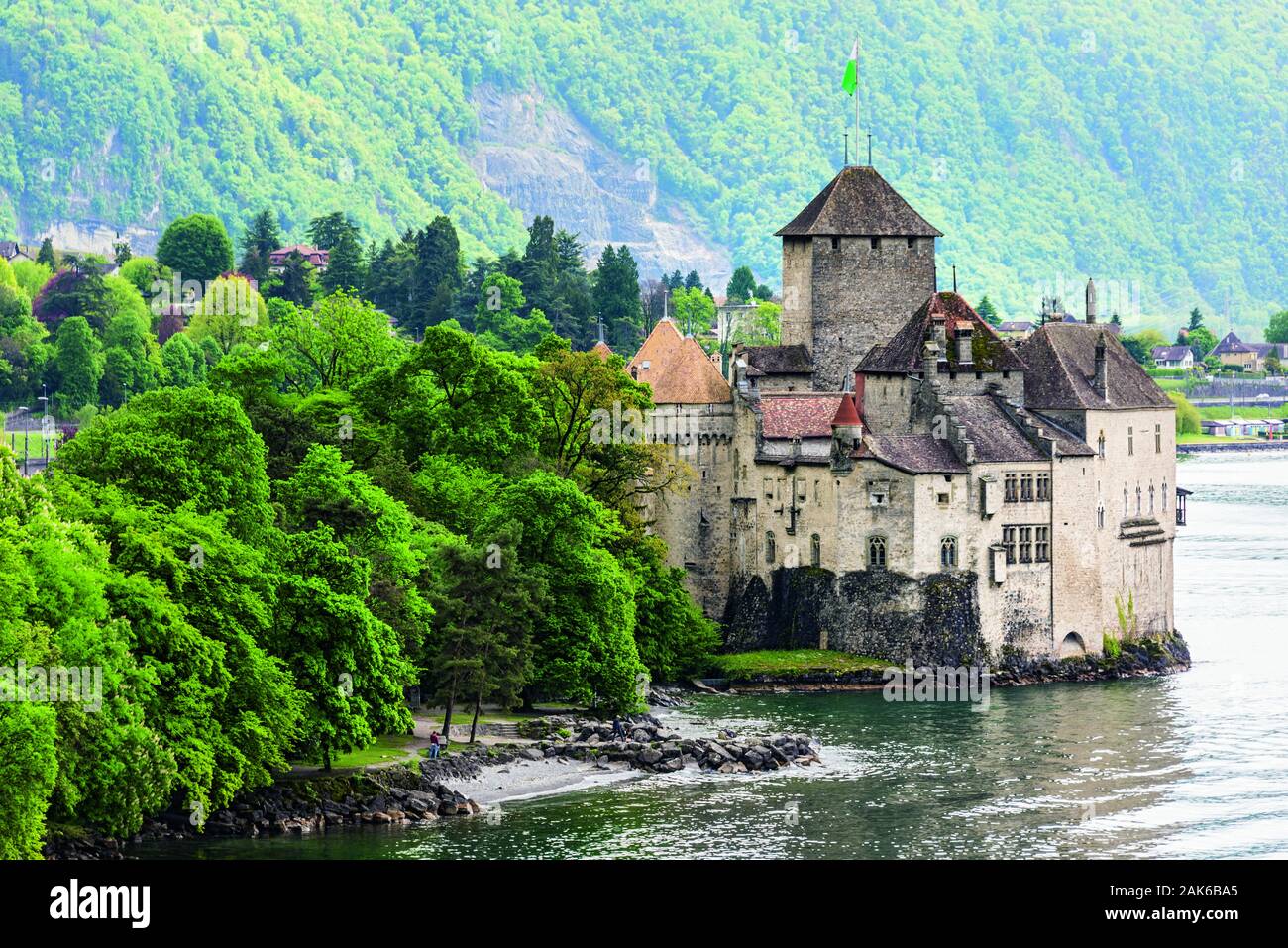 Kanton Waadt: Veytaux, Schloss Chillon auf einer Felseninsel am Ostufer des Genfersees, Schweiz | usage worldwide Stock Photo