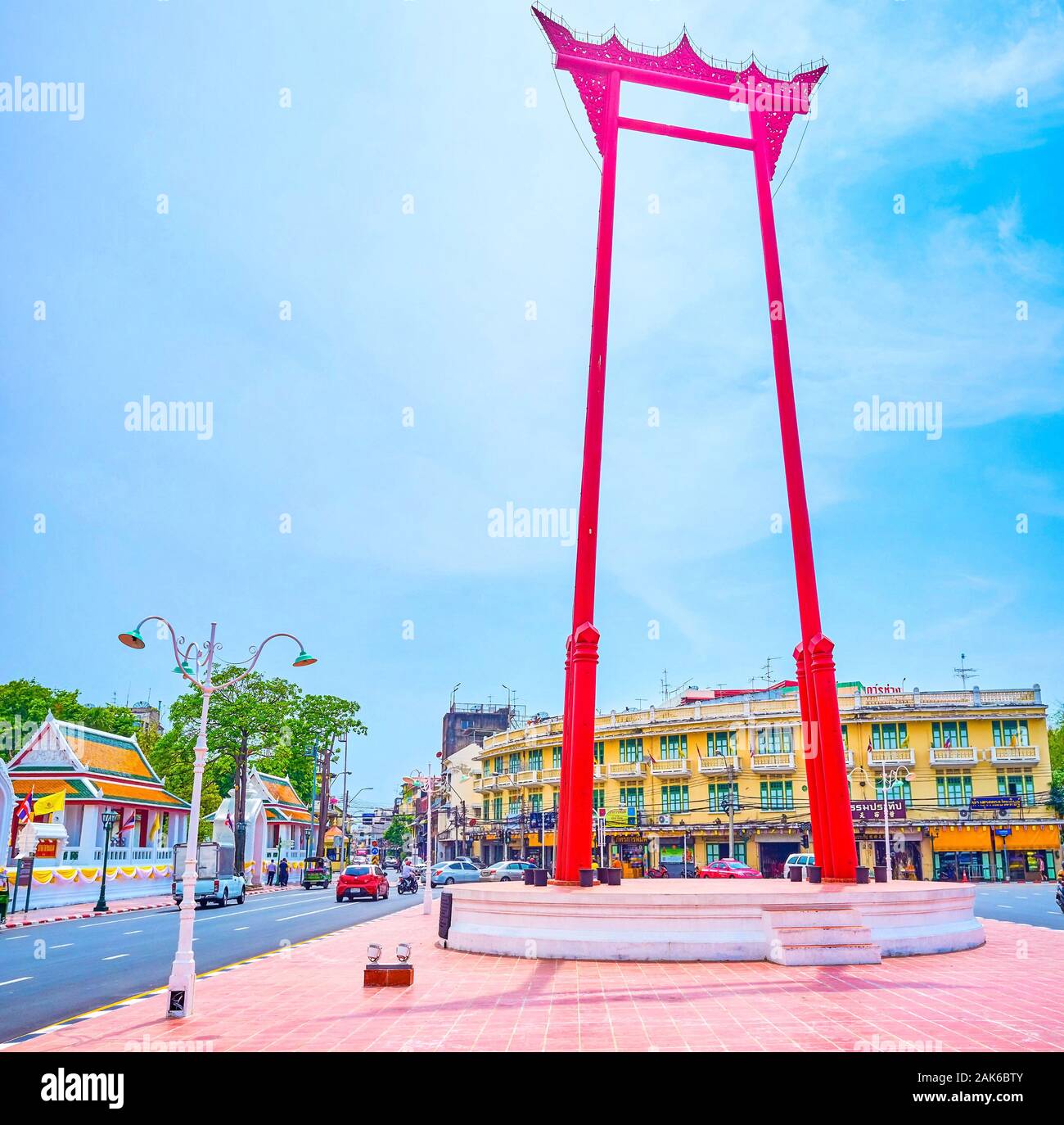 BANGKOK, THAILAND - APRIL 15, 2019: The large religious structure called the Giant Swing located inside residential Phra Nakhon district on Lan Khon M Stock Photo