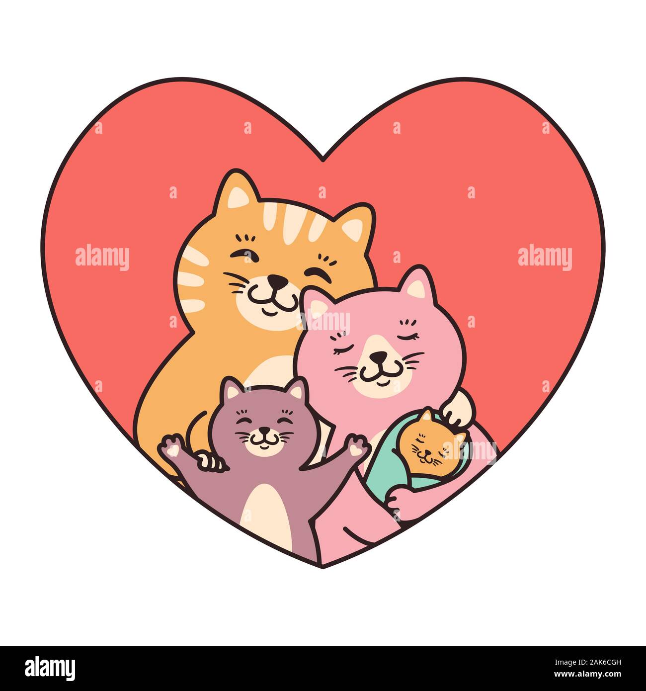 Cats family mother, father, child and newborn baby hug in heart. Greeting  cards for Valentines Day, Birthday, Mothers Day. Cartoon doodle character  ve Stock Vector Image & Art - Alamy