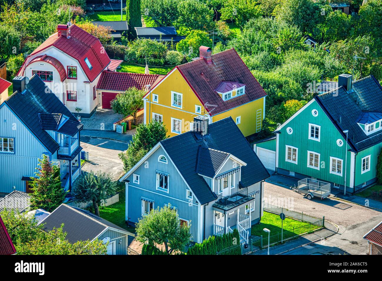 Aerial view of colourful villas in Sweden Stock Photo